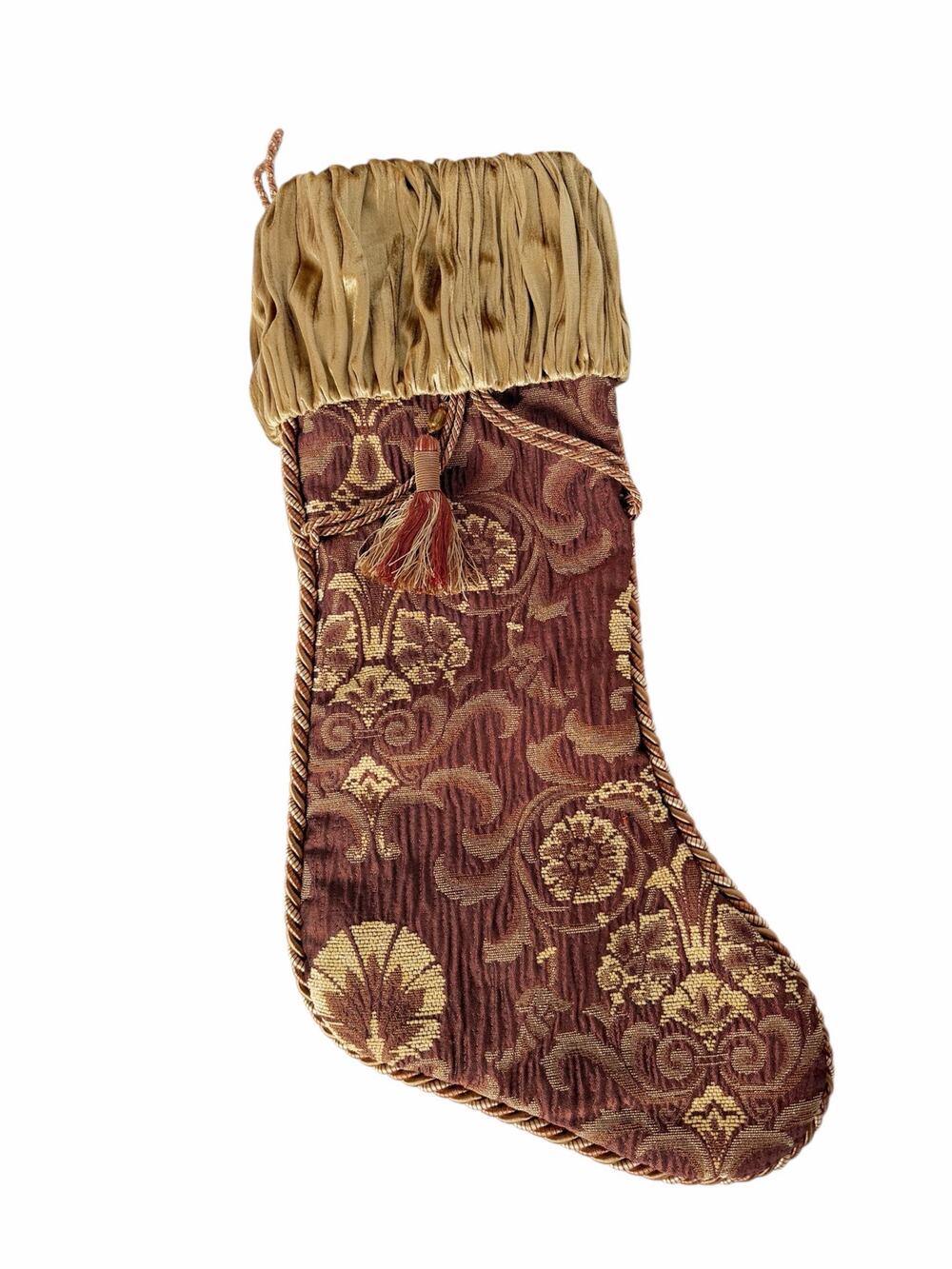 Villa Bacci Velvet Gold Quilted Paisley Patch Vintage Christmas Stocking